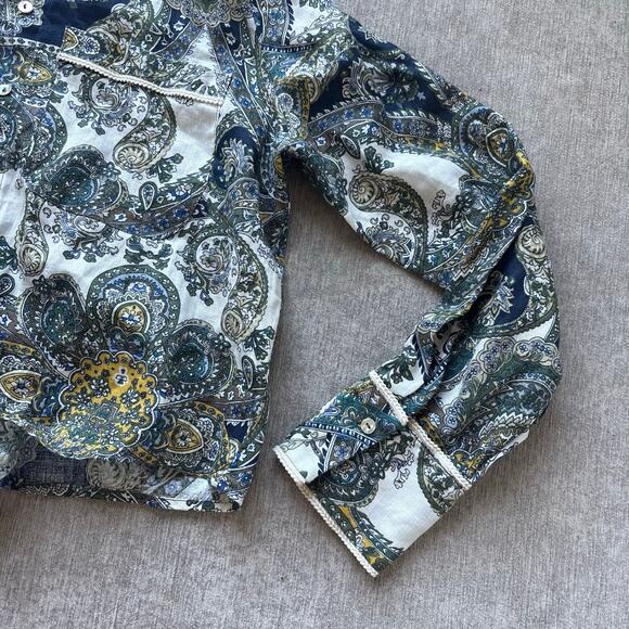 Magaschoni Linen Top 
Paisley Print and knot detail 
Size: M
NWOT - Picture 3 of 6